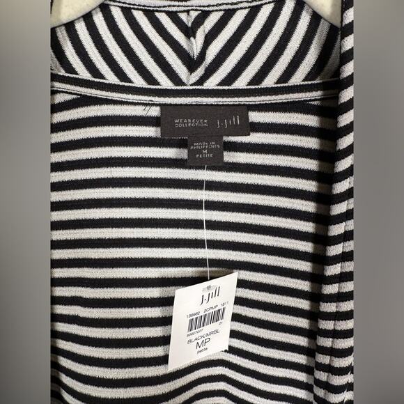J. Jill Wearever striped open front cardigan Women MP Black white Classic Spring - Picture 2 of 10